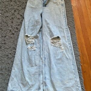 Forever 21 Light Blue Ripped Flare Jeans
